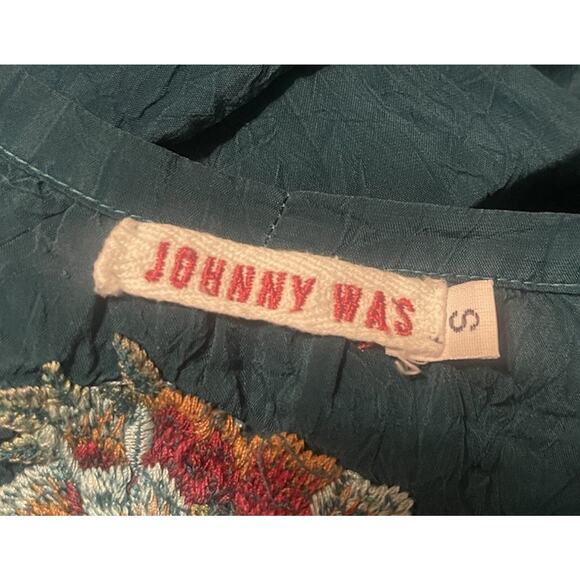 Johnny Was Women's S Teal Embroidered Boho Tie Button Long Sleeve Top EUC - Picture 3 of 3